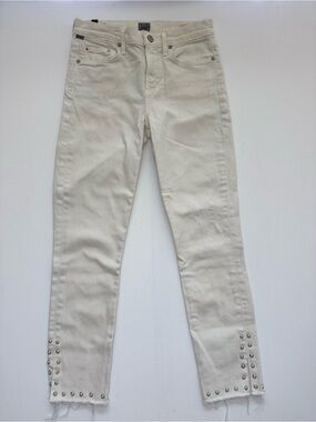 Citizens Of Humanity Cream Ankle Jeans with Studded Hem